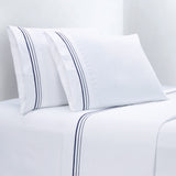 HiEnd Accents Embroidered Border Sheet Set FB3521-SK-NA White, Navy 100% cotton 102 x 108 x 0.3