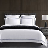 HiEnd Accents Embroidered Border Sheet Set FB3521-SQ-NA White, Navy 100% cotton 90 x 102 x 0.3