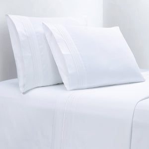 HiEnd Accents Embroidered Border Sheet Set FB3521-TW-WH White 100% cotton 66 x 96 x 13