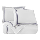 HiEnd Accents Embroidered Border Duvet Cover Set FB3521DS-SK-NA White, Navy 100% cotton 110 x 96 x 0.5