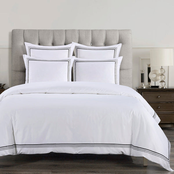 HiEnd Accents Embroidered Border Duvet Cover Set FB3521DS-SQ-BK White, Black 100% cotton 92x96x0.5