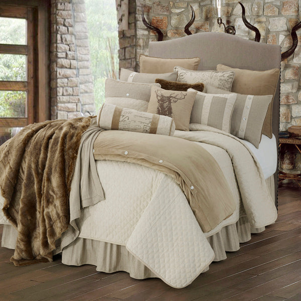 HiEnd Accents Fairfield Linen Coverlet Set FB3900-TW-SN Cream, Tan Coverlet: Face: 65% Polyester, 35% Linen. Back: 35% Cotton, 65% Polyester. Filling: 100% Polyester; BedSkirt: Skirt: 100% Polyester, Decking:100% Polyester; Standard Sham: 95% Polyester,5% Linen(1pc) 68x88x3