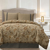 HiEnd Accents Piedmont Comforter Set FB3950-SQ-OC Tan Comforter: Face: 100% Polyester .Backing: 100% Cotton; BedSkirt: Skirt: 100% Polyester, Decking: 100% Polyester; Standard Sham: Shell: 65% Cotton, 35% Polyester(2pc). 96x92x3