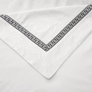 HiEnd Accents Liza White Matelassé Coverlet Set FB4162-SQ-OC Cream, Tan, Black Coverlet - Face: 68% viscose, 32% polyester; Back: 100% cotton. Bed Skirt - Skirt: 100% polyester; Decking: 100% polyester. Pillow Sham: 68% viscose, 32% polyester. 92x96x3