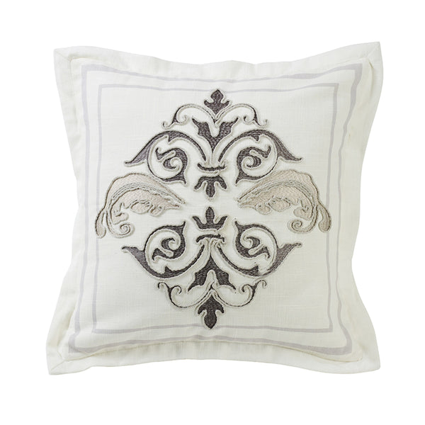 HiEnd Accents Charlotte Square Flanged & Outlined Embroidered Pillow FB4900P1 White Shell: 100% Polyester, Filling: 100% Polyester 18x18x6
