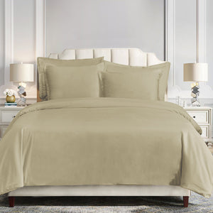 HiEnd Accents Velvet Duvet Cover Set FB6300DS-SQ-OM Oatmeal 100% Polyester 92x96x0.5