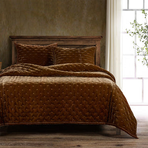 HiEnd Accents Stella Faux Silk Velvet Quilt FB6700-KG-CB Copper Brown Face: 70% rayon, 30% nylon; Lining: 100% cotton 110x96x1