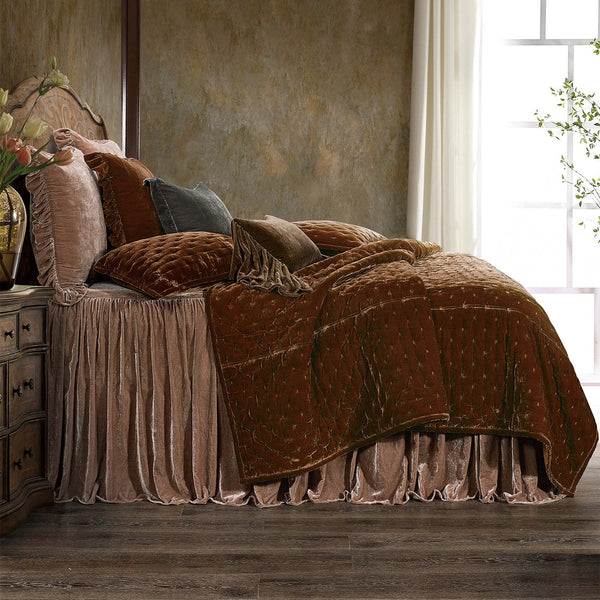 HiEnd Accents Stella Faux Silk Velvet Quilt FB6700-KG-CB Copper Brown Face: 70% rayon, 30% nylon; Lining: 100% cotton 110x96x1