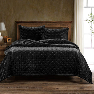 HiEnd Accents Stella Faux Silk Velvet Quilt FB6700-TW-BK Black Face: 70% rayon, 30% nylon; Lining: 100% cotton 68x88x1