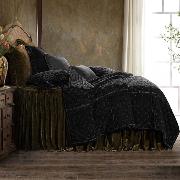 HiEnd Accents Stella Faux Silk Velvet Quilt FB6700-TW-BK Black Face: 70% rayon, 30% nylon; Lining: 100% cotton 68x88x1