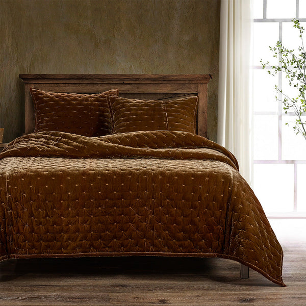 HiEnd Accents Stella Faux Silk Velvet Quilt FB6700-TW-CB Copper Brown Face: 70% rayon, 30% nylon; Lining: 100% cotton 68x88x1