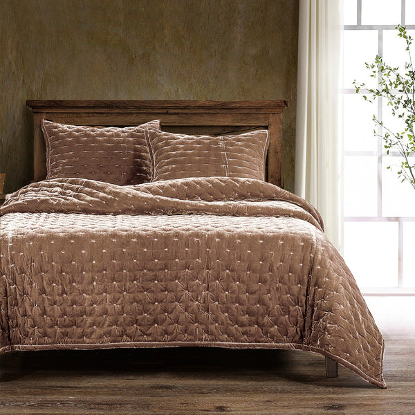 HiEnd Accents Stella Faux Silk Velvet Quilt FB6700-TW-DR Dusty Rose Face: 70% rayon, 30% nylon; Lining: 100% cotton 68x88x1