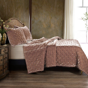 HiEnd Accents Stella Faux Silk Velvet Quilt FB6700-TW-DR Dusty Rose Face: 70% rayon, 30% nylon; Lining: 100% cotton 68x88x1
