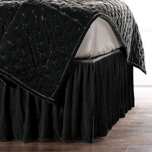 HiEnd Accents Stella Faux Silk Velvet Bed Skirt FB6800BS-KG-BK Black 70% rayon, 30% nylon 78x80x18