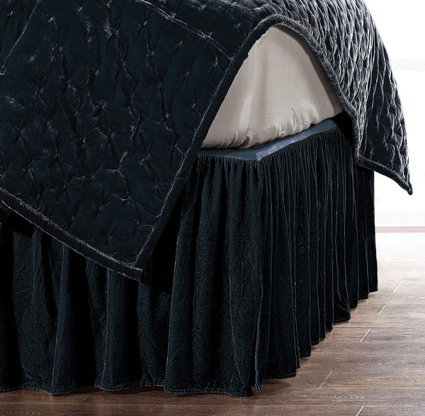 HiEnd Accents Stella Faux Silk Velvet Bed Skirt FB6800BS-KG-MB Midnight Blue 70% rayon, 30% nylon 78x80x18