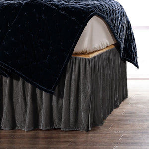 HiEnd Accents Stella Faux Silk Velvet Bed Skirt FB6800BS-KG-SL Slate 70% rayon, 30% nylon 78x80x18