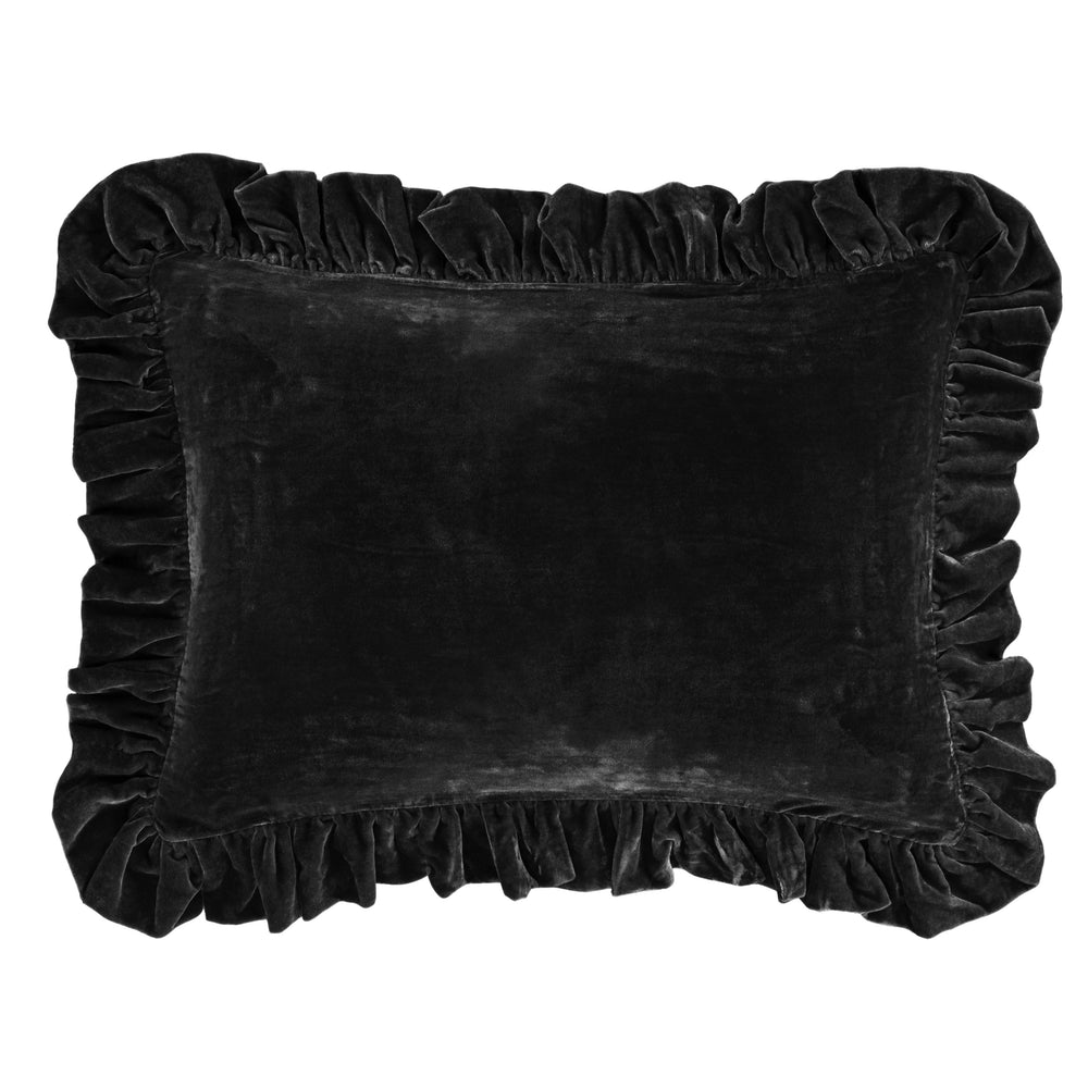 HiEnd Accents Stella Faux Silk Velvet Ruffled Dutch Euro Pillow FB6800D2-OS-BK Black Shell: 70% rayon, 30% nylon; Fill: 100% waterfowl feathers 27x39