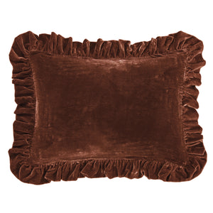 HiEnd Accents Stella Faux Silk Velvet Ruffled Dutch Euro Pillow FB6800D2-OS-CB Copper Brown Shell: 70% rayon, 30% nylon; Fill: 100% waterfowl feathers 27x39