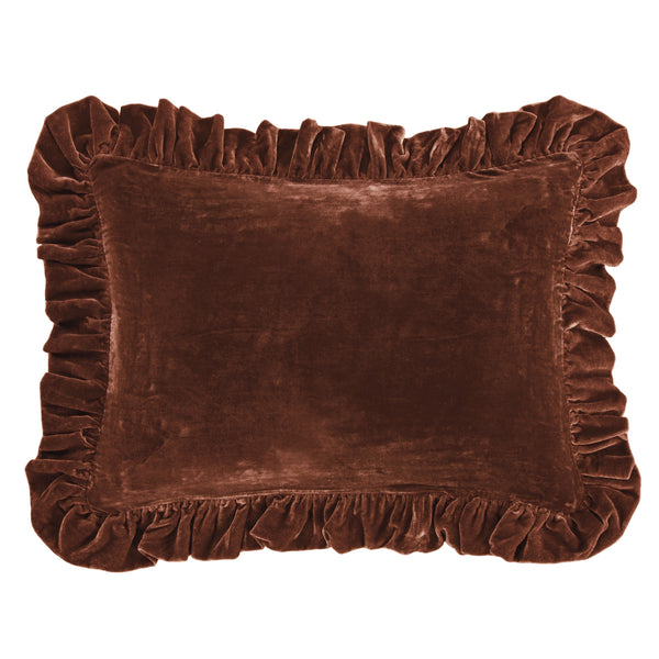 HiEnd Accents Stella Faux Silk Velvet Ruffled Dutch Euro Pillow FB6800D2-OS-CB Copper Brown Shell: 70% rayon, 30% nylon; Fill: 100% waterfowl feathers 27x39