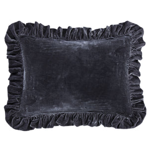 HiEnd Accents Stella Faux Silk Velvet Ruffled Dutch Euro Pillow FB6800D2-OS-SL Slate Shell: 70% rayon, 30% nylon; Fill: 100% waterfowl feathers 27x39