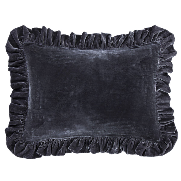 HiEnd Accents Stella Faux Silk Velvet Ruffled Dutch Euro Pillow FB6800D2-OS-SL Slate Shell: 70% rayon, 30% nylon; Fill: 100% waterfowl feathers 27x39
