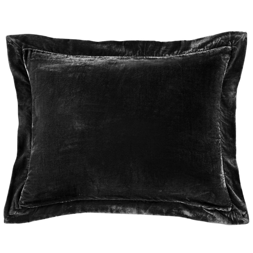 HiEnd Accents Stella Faux Silk Velvet Flanged Dutch Euro Pillow FB6800DE-OS-BK Black Shell: 70% rayon, 30% nylon; Fill: 100% waterfowl feathers 27 x 39 x 5