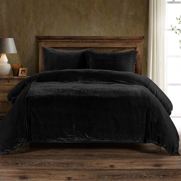 HiEnd Accents Stella Faux Silk Velvet Duvet Cover Set FB6800DS-SK-BK Black Face: 30% Nylon, 70% Rayon, Lining: 100% Polyester, Back: 100% Cotton 110x96x0.5