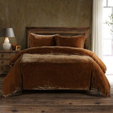 HiEnd Accents Stella Faux Silk Velvet Duvet Cover Set FB6800DS-SK-CB Copper Brown Face: 70% rayon, 30% nylon; Back: 100% cotton; Lining: 100% polyester 110x96x0.5