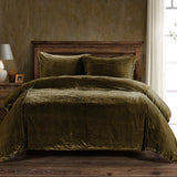 HiEnd Accents Stella Faux Silk Velvet Duvet Cover Set FB6800DS-SK-GO Green Ochre Face: 70% rayon, 30% nylon; Back: 100% cotton; Lining: 100% polyester 110x96x0.5