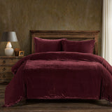 HiEnd Accents Stella Faux Silk Velvet Duvet Cover Set FB6800DS-SK-RD Garnet Red Face: 70% rayon, 30% nylon; Back: 100% cotton; Lining: 100% polyester 110x96x0.5
