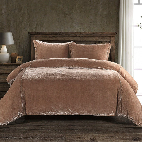 HiEnd Accents Stella Faux Silk Velvet Duvet Cover Set FB6800DS-SQ-DR Dusty Rose Face: 30% Nylon, 70% Rayon, Lining: 100% Polyester, Back: 100% Cotton 92x96x0.5