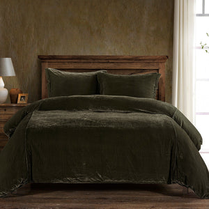 HiEnd Accents Stella Faux Silk Velvet Duvet Cover Set FB6800DS-SQ-FG Fern Green Face: 70% rayon, 30% nylon; Back: 100% cotton; Lining: 100% polyester 92.0 x 96.0 x 0.5