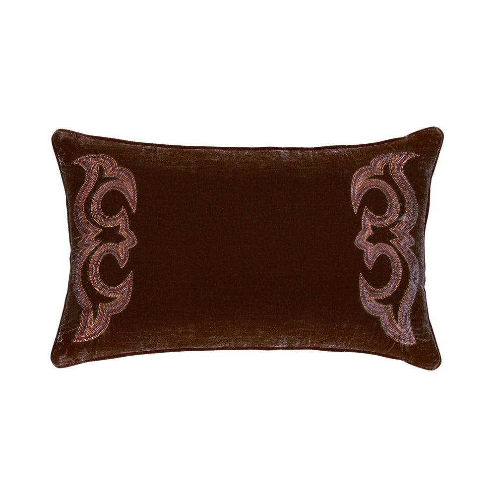 HiEnd Accents Stella Boot Stitch Faux Silk Velvet Lumbar Pillow FB6800P3-OS-CB Copper Brown Shell: 70% rayon, 30% nylon; Fill: 100% waterfowl feathers 14 x 24 x 4