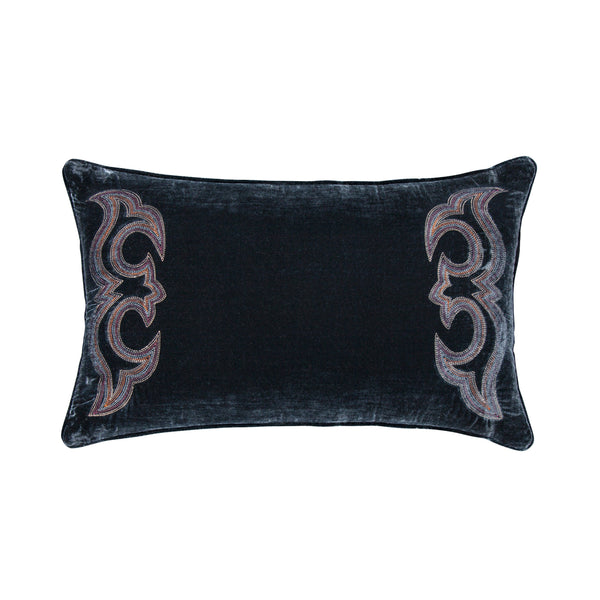 HiEnd Accents Stella Boot Stitch Faux Silk Velvet Lumbar Pillow FB6800P3-OS-MB Midnight Blue Shell: 70% rayon, 30% nylon; Fill: 100% waterfowl feathers 14 x 24 x 4