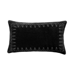 HiEnd Accents Stella Faux Silk Velvet Embroidered Lumbar Pillow FB6800P6-OS-BK Black Shell: 70% rayon, 30% nylon; Fill: 100% waterfowl feathers 14x24x6