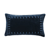 HiEnd Accents Stella Faux Silk Velvet Embroidered Lumbar Pillow FB6800P6-OS-MB Midnight Blue Shell: 70% rayon, 30% nylon; Fill: 100% waterfowl feathers 14x24x6