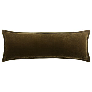 HiEnd Accents Stella Faux Silk Velvet Long Lumbar Pillow FB6800P9-OS-GO Green Ochre Shell: 70% rayon, 30% nylon; Fill: 100% waterfowl feathers 14x42