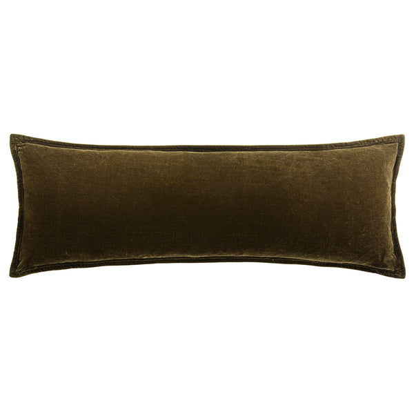 HiEnd Accents Stella Faux Silk Velvet Long Lumbar Pillow FB6800P9-OS-GO Green Ochre Shell: 70% rayon, 30% nylon; Fill: 100% waterfowl feathers 14x42