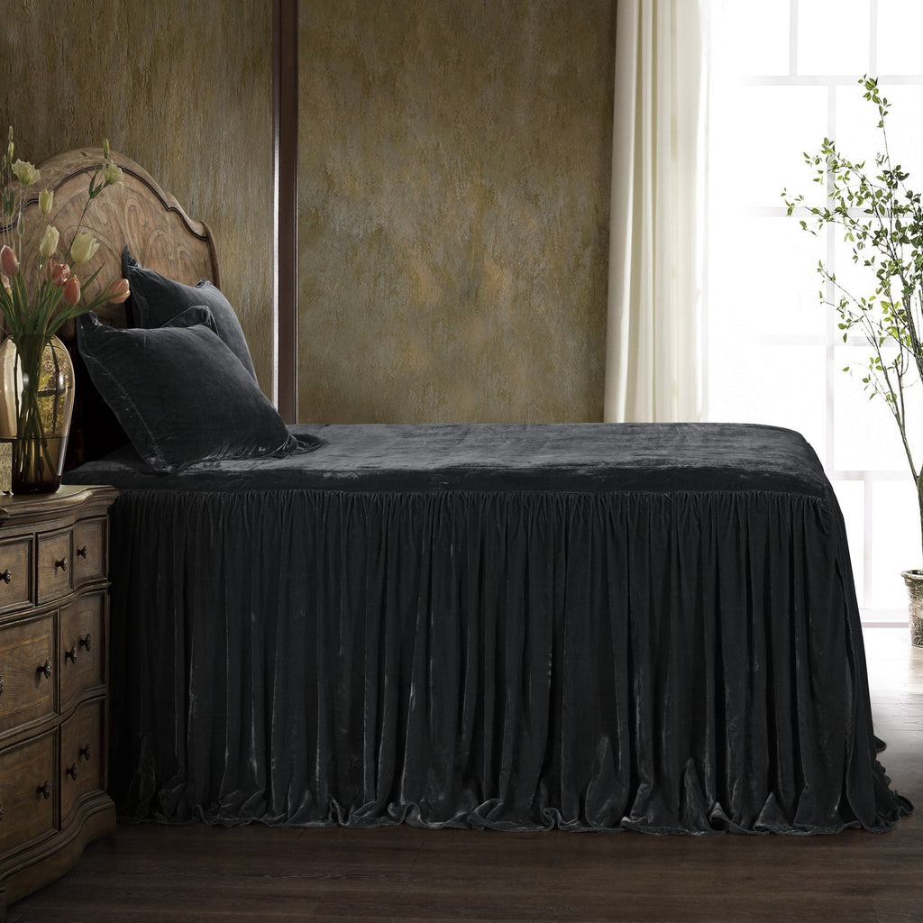 HiEnd Accents Stella Faux Silk Velvet Bedspread Set FB6900-KG-BK Black 70% rayon, 30% nylon 78x80x33