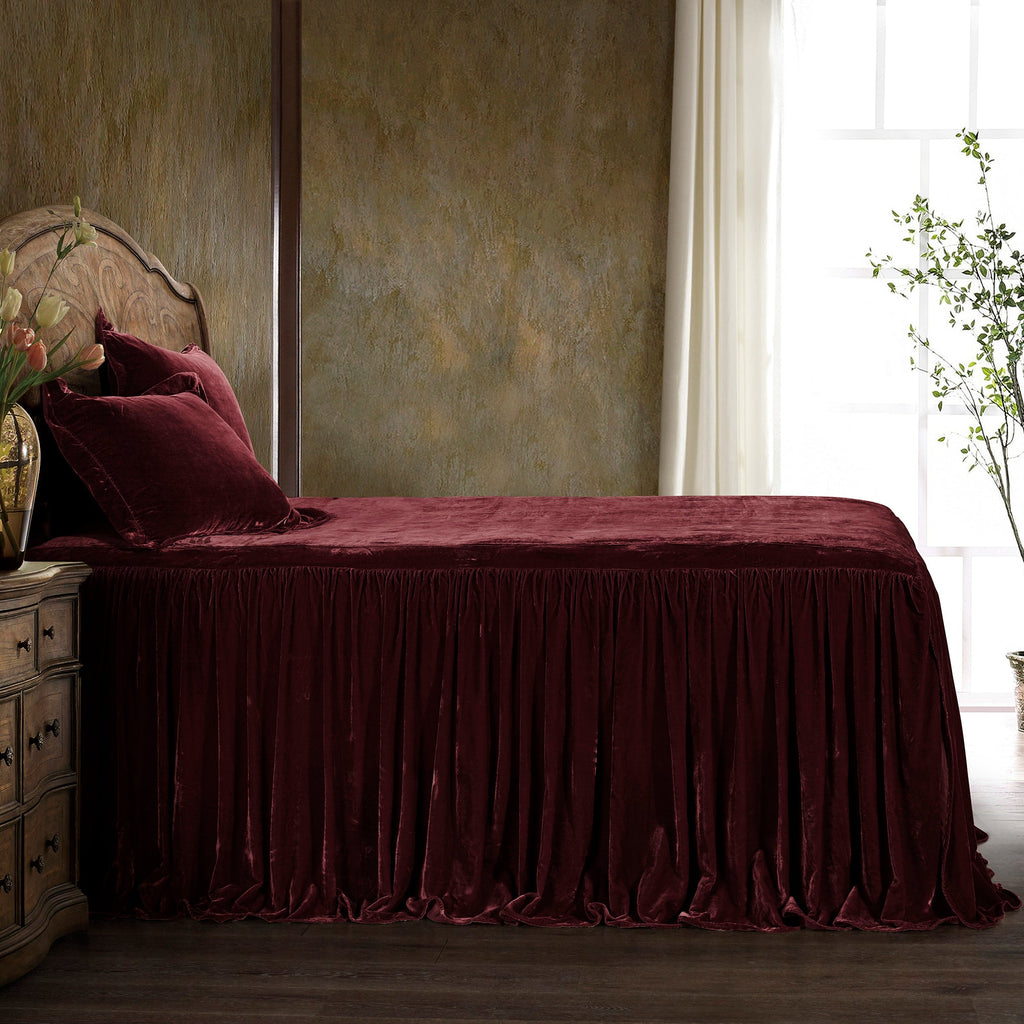 HiEnd Accents Stella Faux Silk Velvet Bedspread Set FB6900-KG-RD Garnet Red 70% rayon, 30% nylon 78x80x33