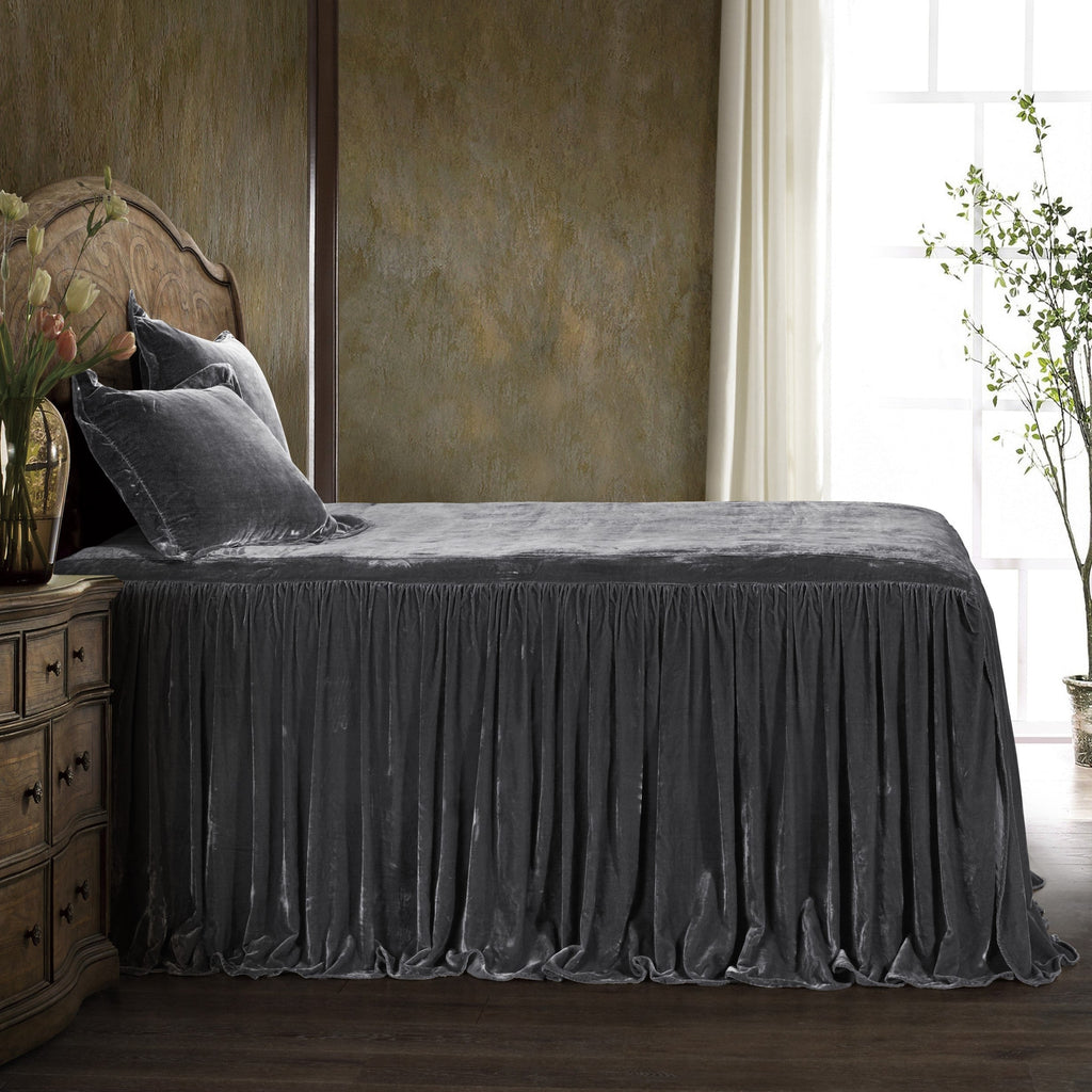 HiEnd Accents Stella Faux Silk Velvet Bedspread Set FB6900-KG-SL Slate 70% rayon, 30% nylon 78x80+33