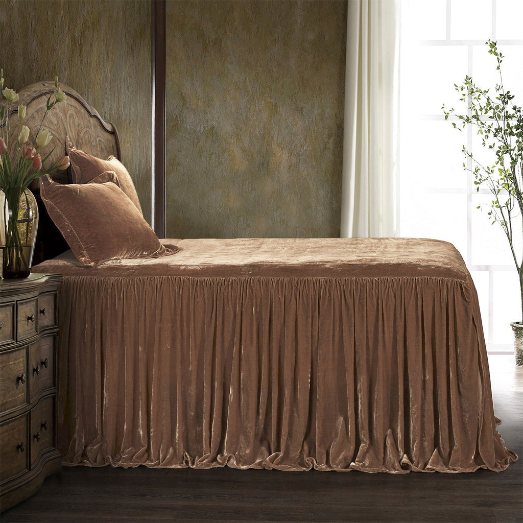 HiEnd Accents Stella Faux Silk Velvet Bedspread Set FB6900-QN-DR Dusty Rose 70% rayon, 30% nylon 60x80x33