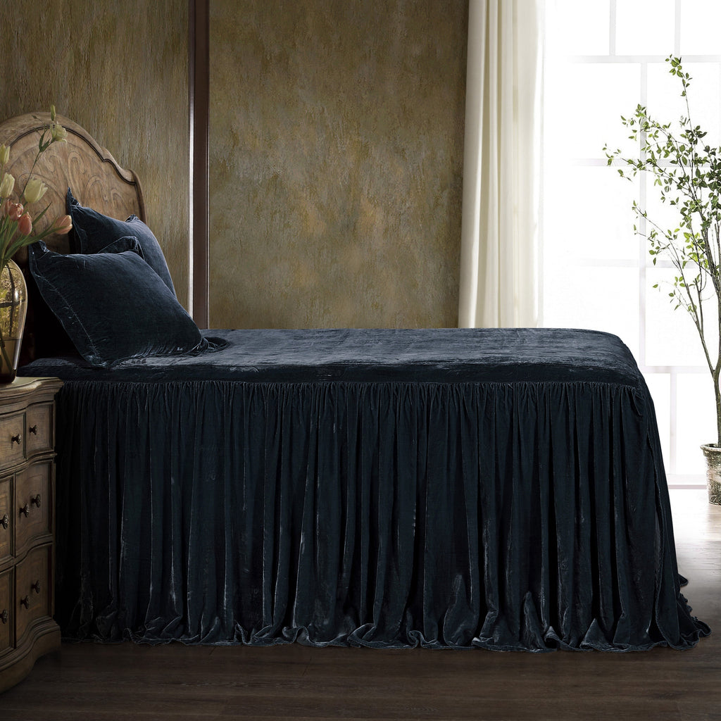 HiEnd Accents Stella Faux Silk Velvet Bedspread Set FB6900-TW-MB Midnight Blue 70% rayon, 30% nylon 39x76x33