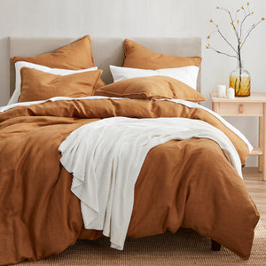 HiEnd Accents 100% French Flax Linen Reversible Duvet Cover Set FB7100DS-SQ-CM Caramel Duvet Cover - Face and Back: 100% linen. Pillow Sham - Face and Back: 100% linen. 92x96