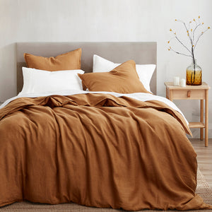 HiEnd Accents 100% French Flax Linen Reversible Duvet Cover Set FB7100DS-SQ-CM Caramel Duvet Cover - Face and Back: 100% linen. Pillow Sham - Face and Back: 100% linen. 92x96