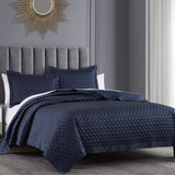 HiEnd Accents High Shine Satin Quilt FB7135-SK-NA Navy Face: 52% viscose, 48% polyester; Back: 100% cotton; Fill: 100% polyester 110x96