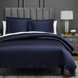 HiEnd Accents High Shine Satin Duvet Cover Set FB7136DS-SK-NA Navy Duvet Cover - Face: 52% viscose, 48% polyester; Back: 100% cotton. Pillow Sham - Face and Back: 52% viscose, 48% polyester. 110x96