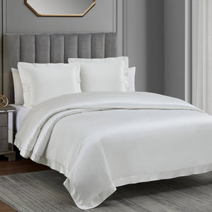 HiEnd Accents High Shine Satin Duvet Cover Set FB7136DS-SK-WH White Duvet Cover - Face: 52% viscose, 48% polyester; Back: 100% cotton. Pillow Sham - Face and Back: 52% viscose, 48% polyester. 110x96
