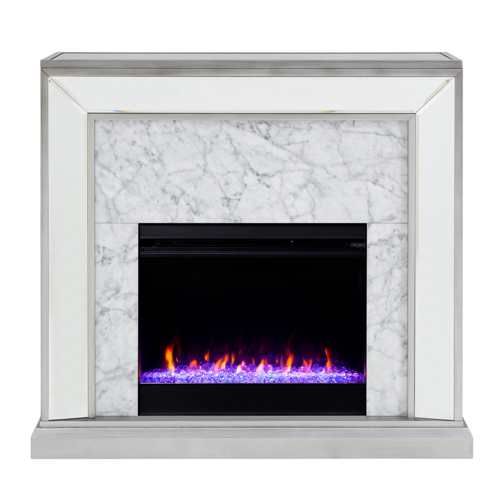 Sei Furniture Trandling Mirrored Faux Stone Fireplace With Color Changing Firebox Fc1027359