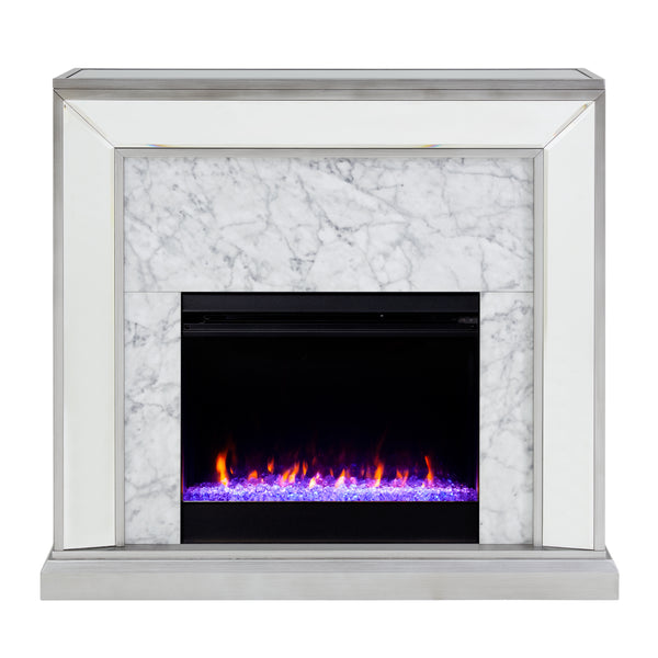 Sei Furniture Trandling Mirrored Faux Stone Fireplace With Color Changing Firebox Fc1027359
